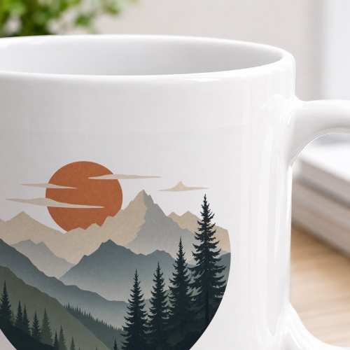 Tasse mit Berglandschaft-Motiv