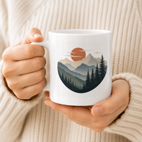 Tasse mit Berglandschaft-Motiv