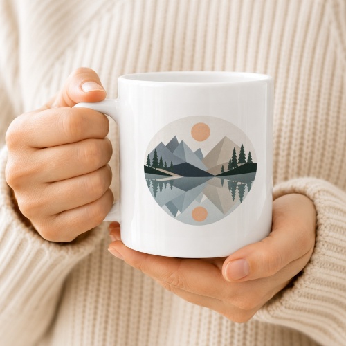 Tasse mit Berglandschaft