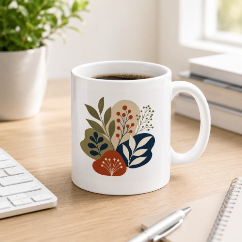 Tasse mit botanischer Blätterillustration