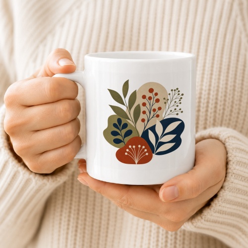 Tasse mit botanischer Blätterillustration