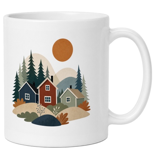 Tasse mit Waldhaus-Motiv