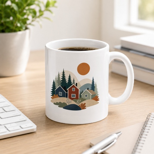 Tasse mit Waldhaus-Motiv
