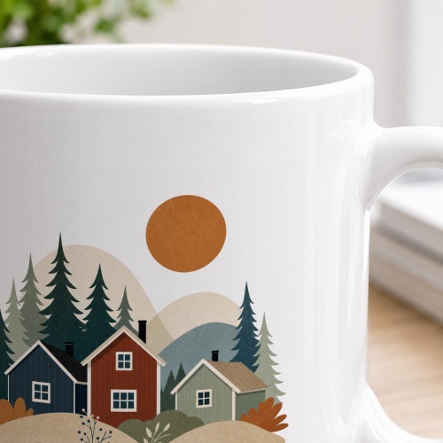 Tasse mit Waldhaus-Motiv