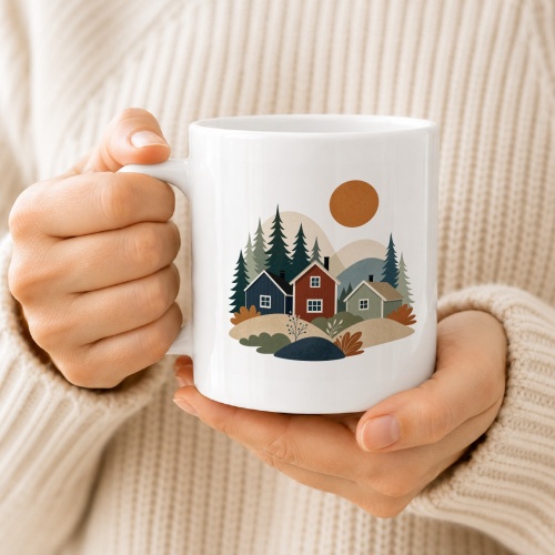 Tasse mit Waldhaus-Motiv