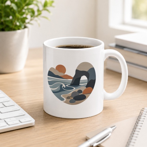 Tasse mit Küstenlandschaft