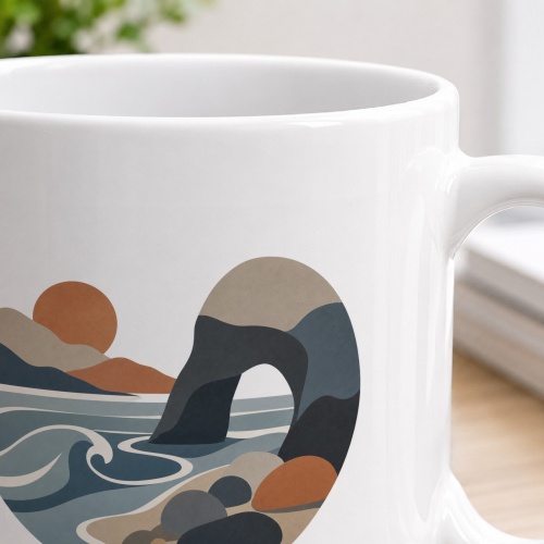 Tasse mit Küstenlandschaft