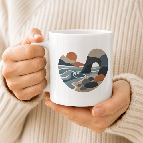 Tasse mit Küstenlandschaft