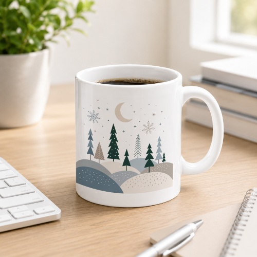 Tasse mit winterlichem Waldmotiv