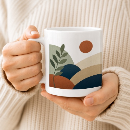 Tasse mit abstraktem Landschaftsmotiv