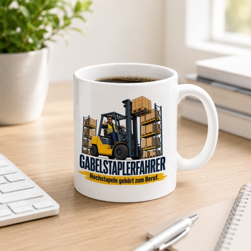 Tasse »Gabelstaplerfahrer Hochstapeln gehört zum Beruf.«