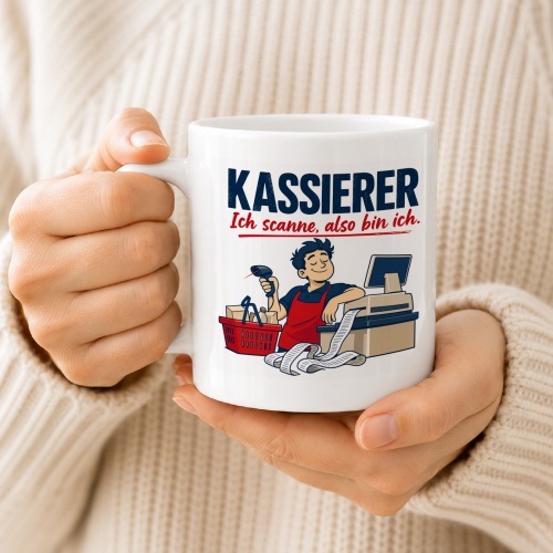 Tasse »Kassierer Ich scanne, also bin ich.«