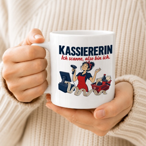 Tasse »Kassiererin Ich scanne, also bin ich.«