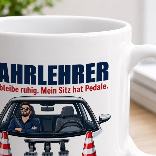 Tasse »Fahrlehrer Ich bleibe ruhig. Mein Sitz hat Pedale.«