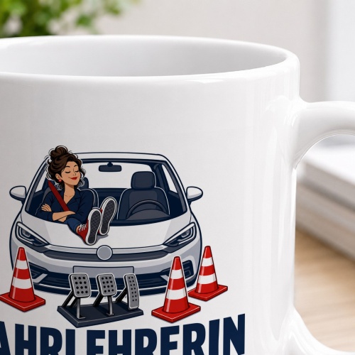 Tasse »Fahrlehrerin Ich bleibe ruhig. Mein Sitz hat Pedale.«