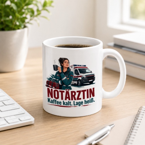 Tasse »Notärztin Kaffee kalt. Lage heiß.«