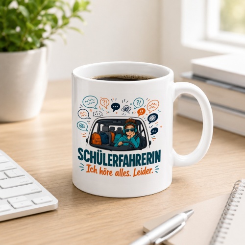 Tasse »Schulfahrerin Ich höre alles. Leider.«