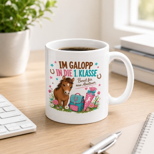 Tasse »Im Galopp in die 1. Klasse«
