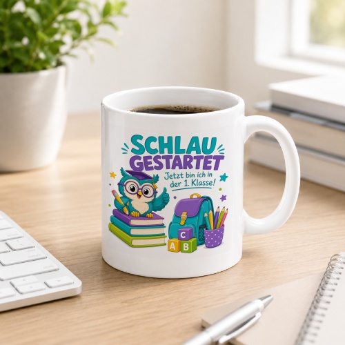 Tasse »Schlau gestartet Jetzt bin ich in der 1....
