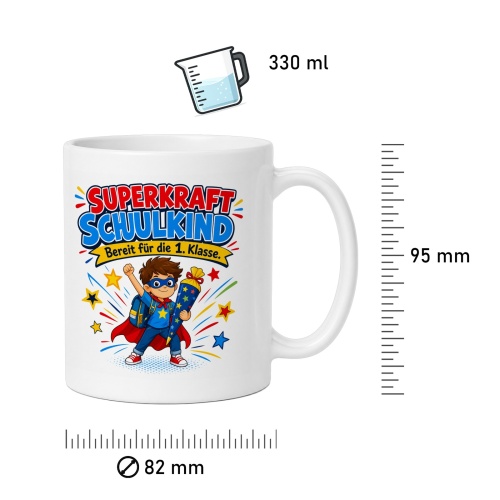 Tasse »Superkraft Schulkind Bereit für die 1. Klasse.«