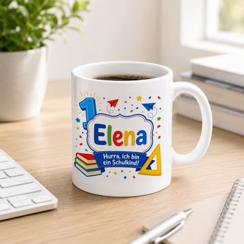 Tasse »Elena Hurra, ich bin ein Schulkind!«
