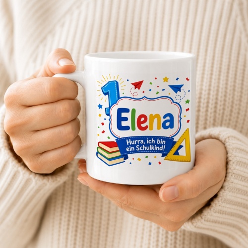 Tasse »Elena Hurra, ich bin ein Schulkind!«