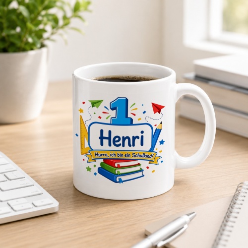 Tasse »Henri Hurra, ich bin ein Schulkind!«