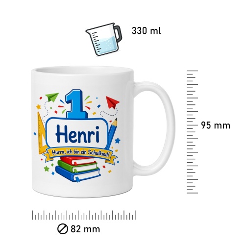 Tasse »Henri Hurra, ich bin ein Schulkind!«