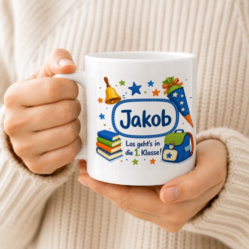 Tasse »Jakob Los geht’s in die 1. Klasse!«