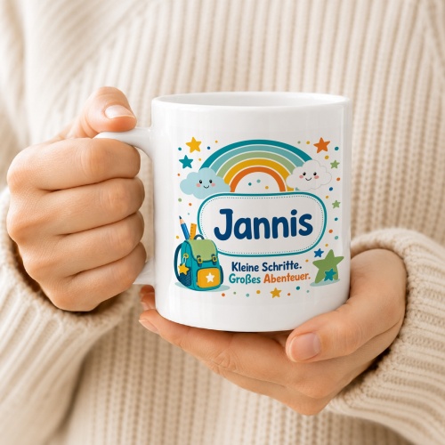 Tasse »Jannis Kleine Schritte. Großes Abenteuer.«