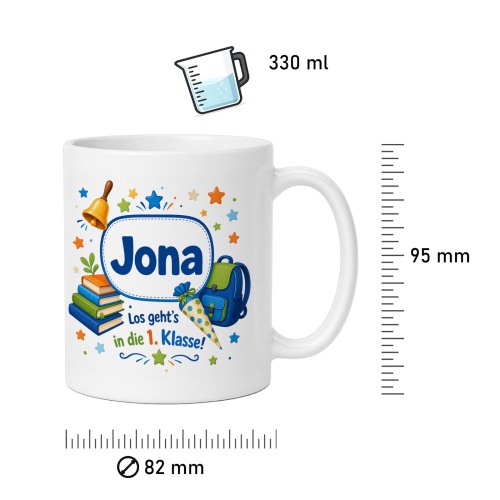Tasse »Jona Los geht’s in die 1. Klasse!«