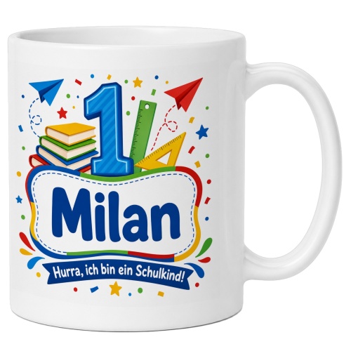 Tasse »Milan Hurra, ich bin ein Schulkind!«
