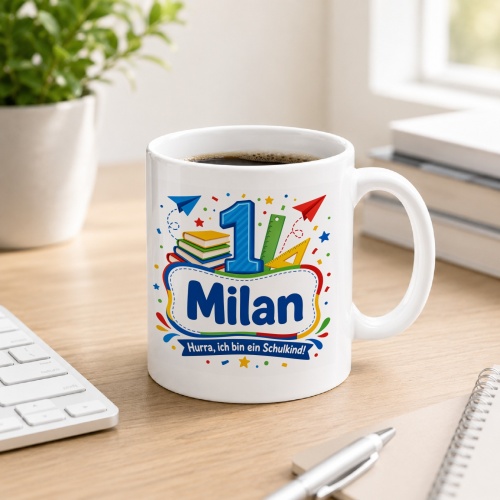 Tasse »Milan Hurra, ich bin ein Schulkind!«