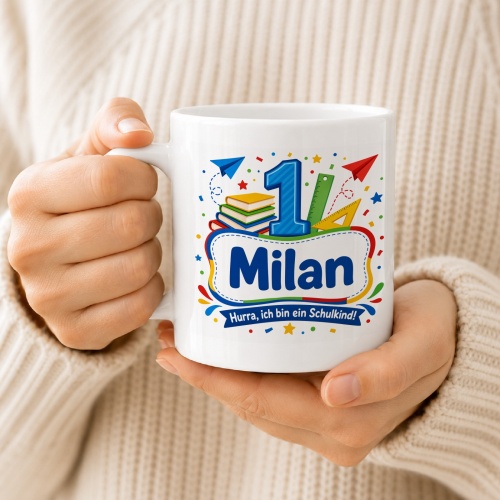 Tasse »Milan Hurra, ich bin ein Schulkind!«