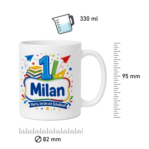 Tasse »Milan Hurra, ich bin ein Schulkind!«