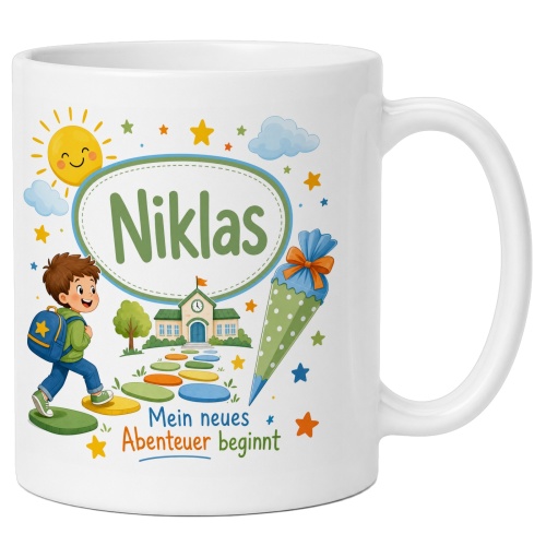 Tasse »Niklas Mein neues Abenteuer beginnt«