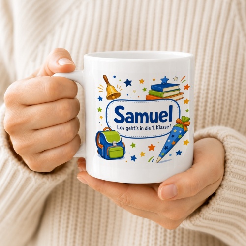 Tasse »Samuel Los geht’s in die 1. Klasse!«