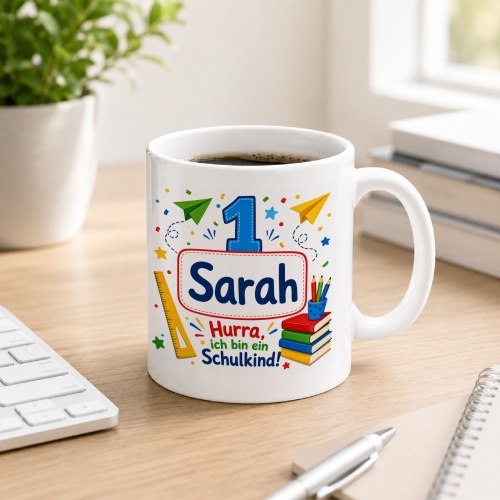 Tasse »Sarah Hurra, ich bin ein Schulkind!«