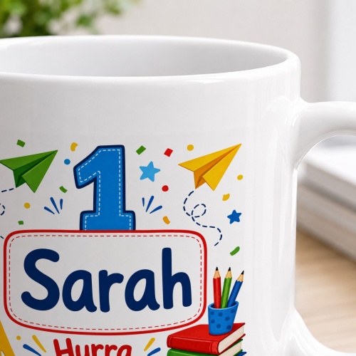 Tasse »Sarah Hurra, ich bin ein Schulkind!«