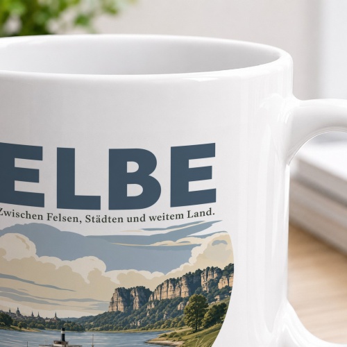 Tasse »Elbe Zwischen Felsen, Städten und weitem Land.«