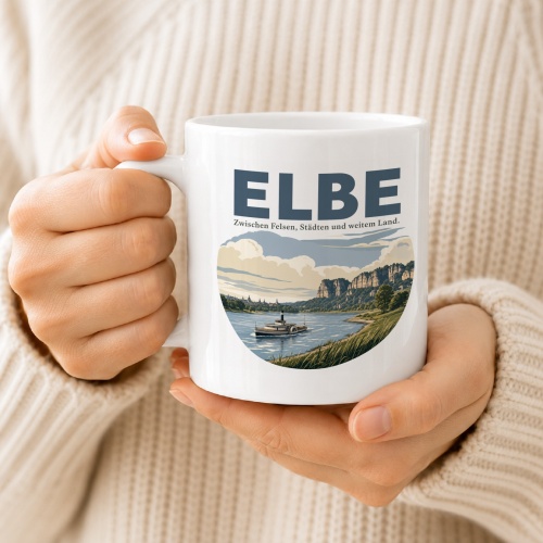 Tasse »Elbe Zwischen Felsen, Städten und weitem Land.«