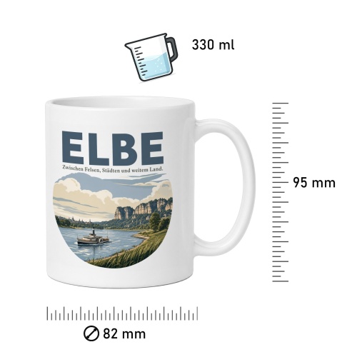 Tasse »Elbe Zwischen Felsen, Städten und weitem Land.«