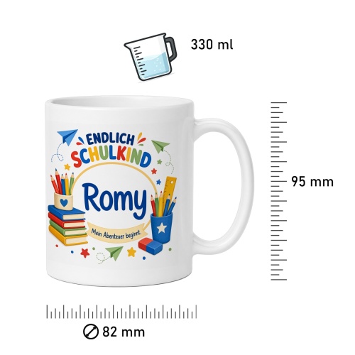 Tasse »Endlich Schulkind Romy Mein Abenteuer beginnt.«