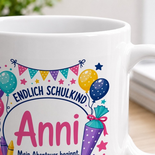 Tasse »Endlich Schulkind Anni Mein Abenteuer beginnt.«