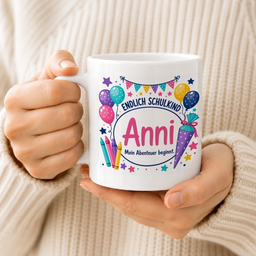 Tasse »Endlich Schulkind Anni Mein Abenteuer beginnt.«