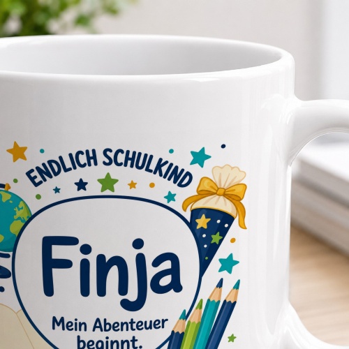 Tasse »Endlich Schulkind Finja Mein Abenteuer beginnt.«