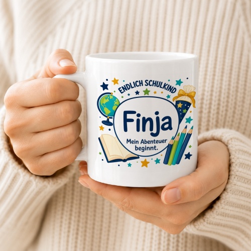 Tasse »Endlich Schulkind Finja Mein Abenteuer beginnt.«