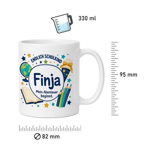 Tasse »Endlich Schulkind Finja Mein Abenteuer beginnt.«