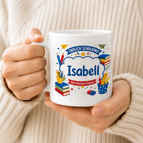 Tasse »Endlich Schulkind Isabel Mein Abenteuer beginnt.«