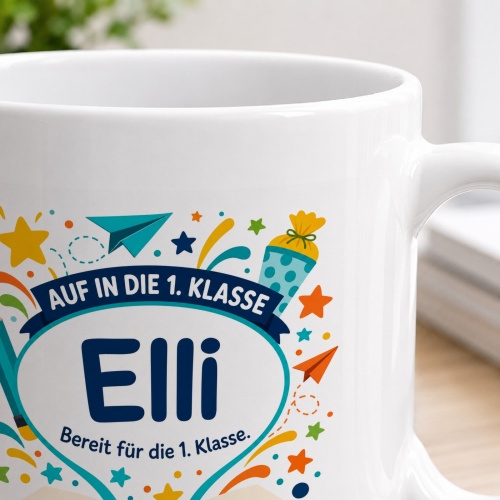 Tasse »Auf in die 1. Klasse Eli Bereit für die 1. Klasse.«